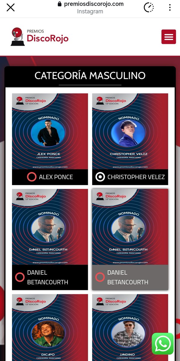 🚨 VELERZ EN ALERTA, NUEVAS NOMINACIONES 🚨
¡Estamos en cuenta regresiva! ⏳🔥
Vota 1 SOLA VEZ por <a href="/christophervele/">Christopher Velez 🔺</a> en #PremiosDiscoRojo:
✨ Masculino
✨ Pop Latino
📱Tip: usa bien tu voto → 1 por dispositivo/red (celu, compu, navegador)/Ademas vota en todas las categorías 💪