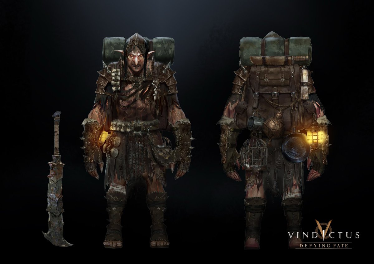 V_DefyingFate's tweet photo. 🔧Work in Progress:  
Concept art of a brutal threat in Ainle.  
That worn pack is packed tight. And the weapon looks unforgiving.  
#VindictusDefyingFate #VDF https://t.co/W92XhgIHKD