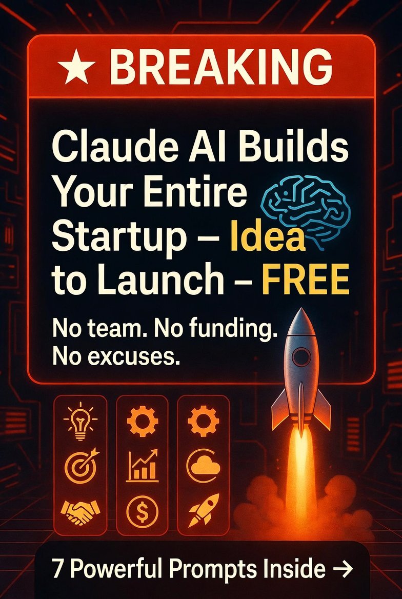 AIwithJames's tweet photo. 🚨 𝗕𝗥𝗘𝗔𝗞𝗜𝗡𝗚: Claude AI can now build your entire startup from idea to launch like a seasoned entrepreneur for FREE.

No team. No funding. No excuses.

Here are 7 Claude prompts to validate your idea, build your business, and start making money faster than you ever thought possible: 👇

Top creators are already using this.
Bookmark this thread 🔖