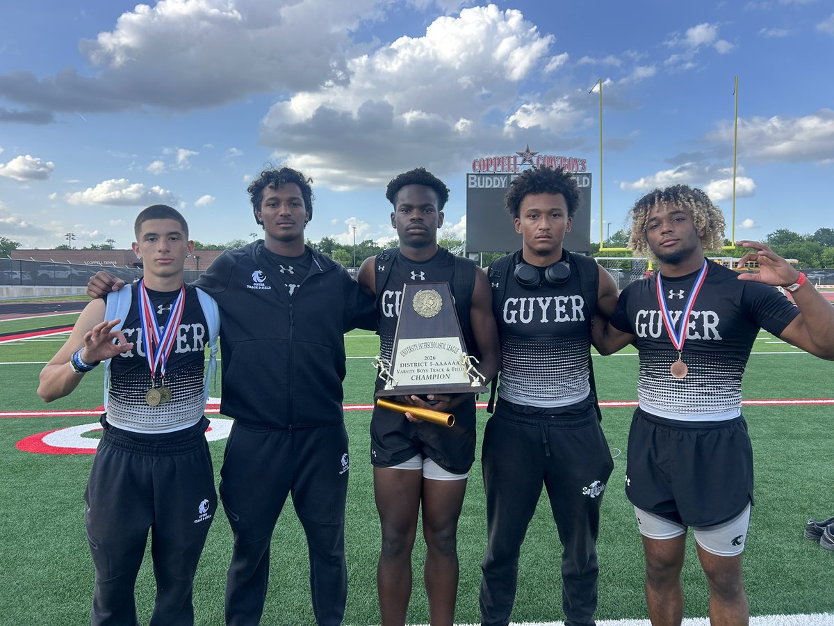 GuyerBoysTrack's tweet photo. District Track 5-6A Team Champions🏆
The boys came out ready to compete. They left it all on the track. Way to rise to the occasion &amp; compete. Enjoy the victory &amp; then we focus on Area. @DentonISDSports @Guyer_Soccer @Guyer_Cross @DentonGuyer_FB @GHS_Wildcats @GHSPrincipalSPP https://t.co/BHHbVdt6bn