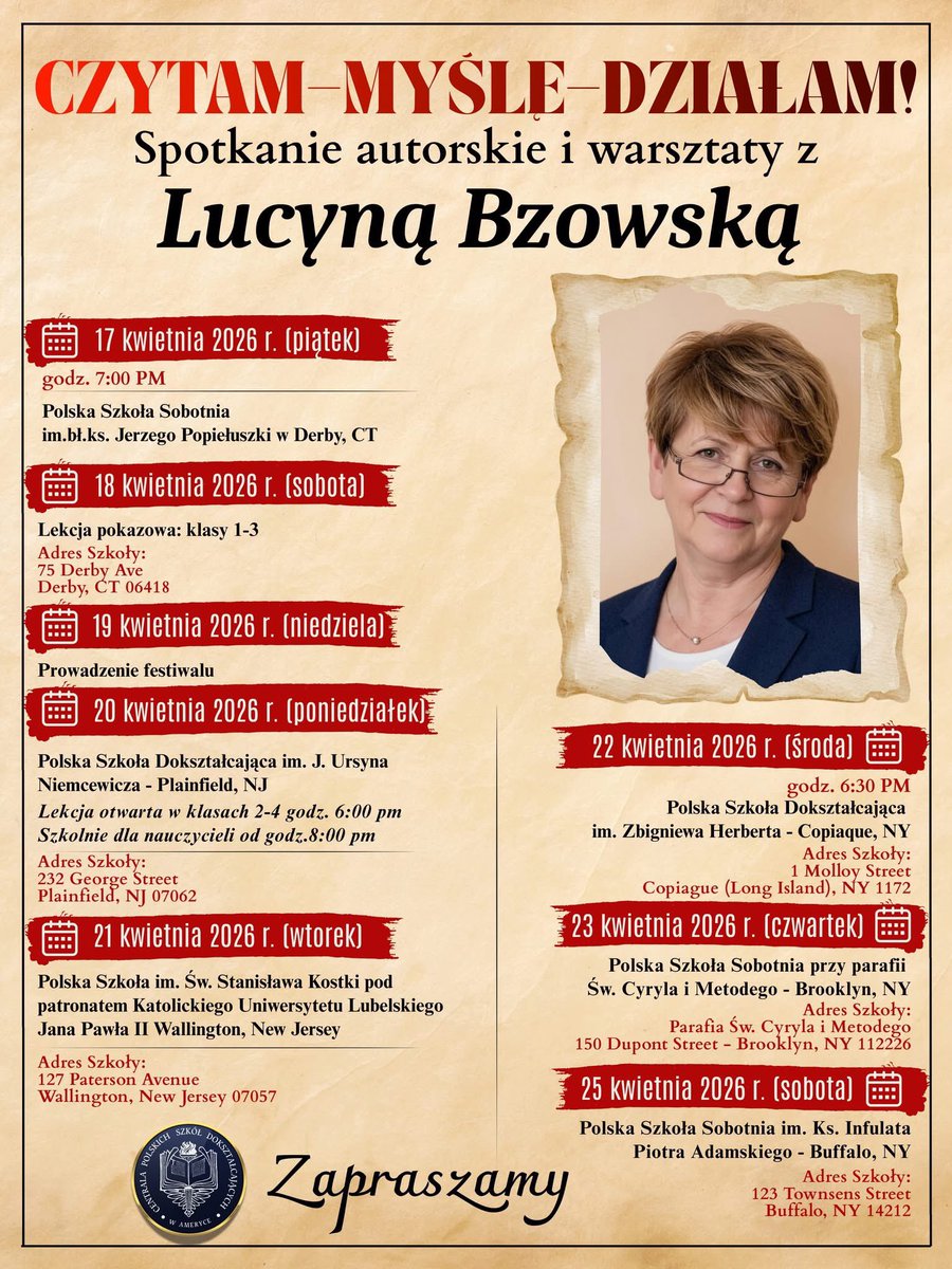 dokszta's tweet photo. Kochani Miłośnicy języka polskiego! 
Szykuje się prawdziwa uczta dla ducha, wyobraźni i uśmiechu! 
Już wkrótce zapraszamy na wyjątkowe spotkania autorskie i warsztaty z niezwykłymi osobowościami świata literatury dziecięcej.
@InstytutIRJP @kultura_gov_pl @MEN_GOVPL @PLinNewYork https://t.co/Ftsmgo6gKd