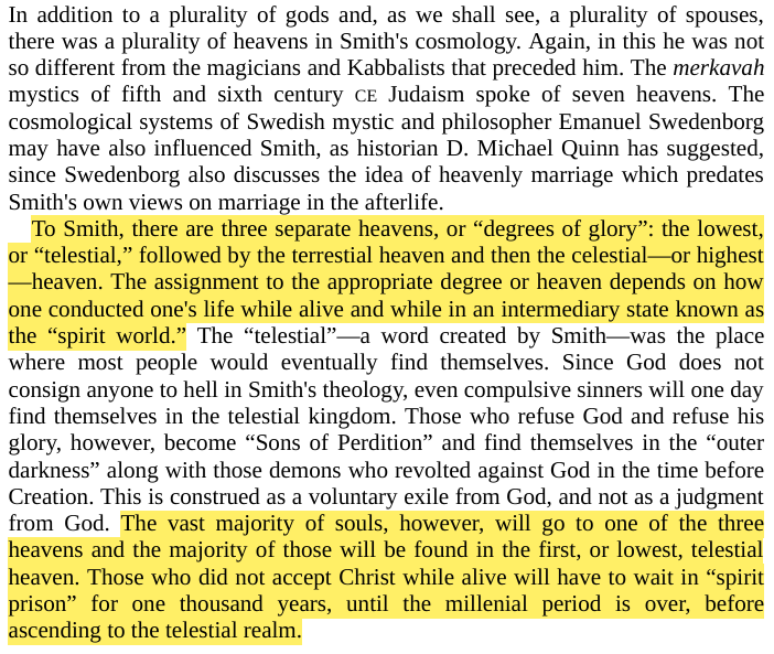 toxictiramisu's tweet image. Mormonism teaches that we existed as spirits before birth, passed through a "veil of forgetfulness" to enter mortal life, then after death and resurrection, the faithful can become gods in the highest heaven. For Mormons, this implies multiple gods rather than a single one.