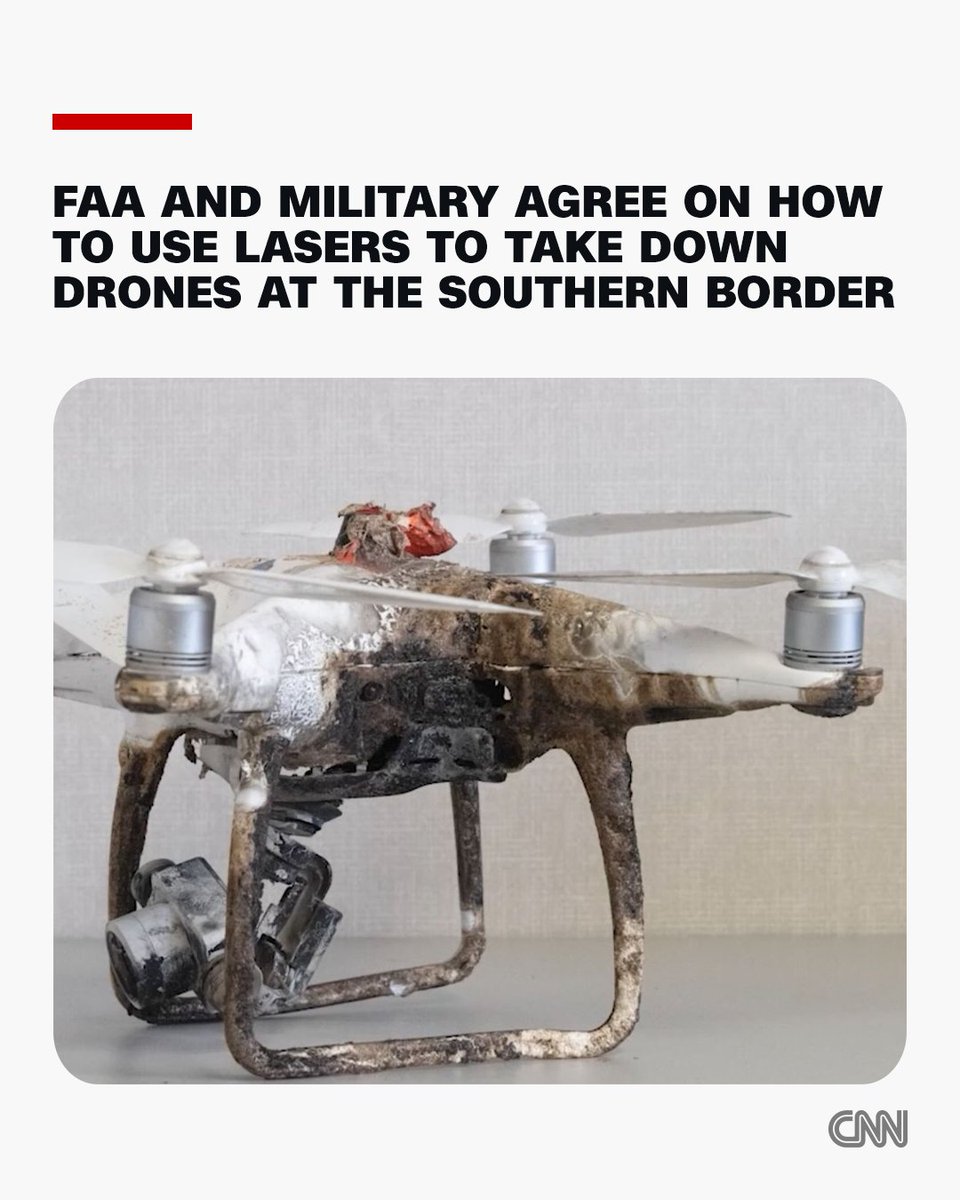 The FAA and Department of Defense have come to an agreement on how “high-energy laser counter-drone” systems can be used at the Southern border, according to a news release. cnn.it/4tnzZMN