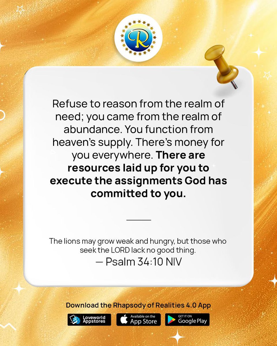 RhapsodyDaily's tweet image. In our study today, we’re reminded that we have been brought into a place of unending, boundless riches. Lack is a stranger to the one who thinks like the Spirit!

Your speech and your health should reflect the glory of your Father. Don’t let others define your "possible."