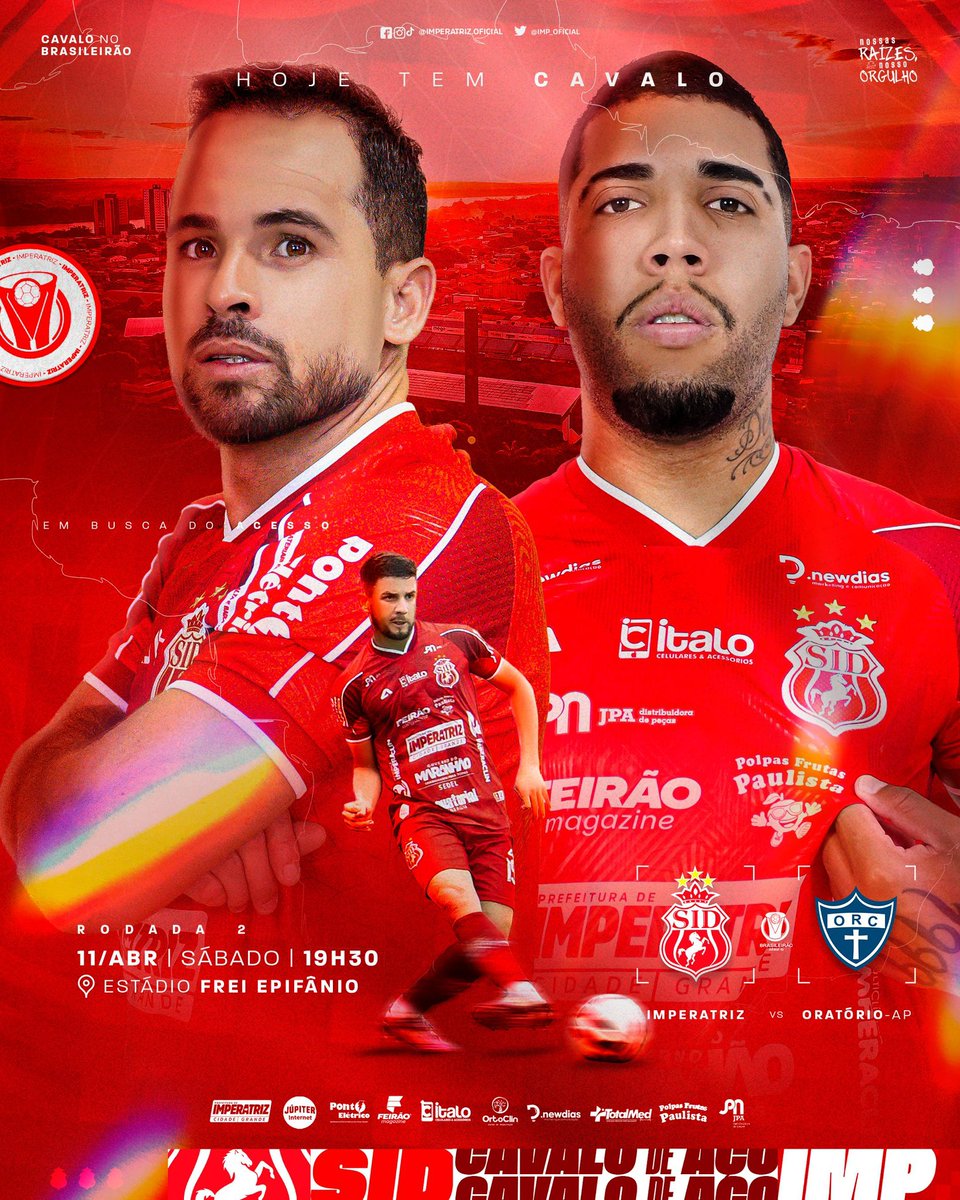 HOJE TEM CAVALOOOOOOOOOOOO! 🫀🐎🇮🇩

🆚 Oratório-AP 
📆 11/04
🕞 19h30
🏟️ Frei Epifânio     
📍 Imperatriz-MA
🏆 #BrasileirãoSérieD | Rodada 2
#️⃣ #IMPxORA  

#Imperatriz #CavalodeAço