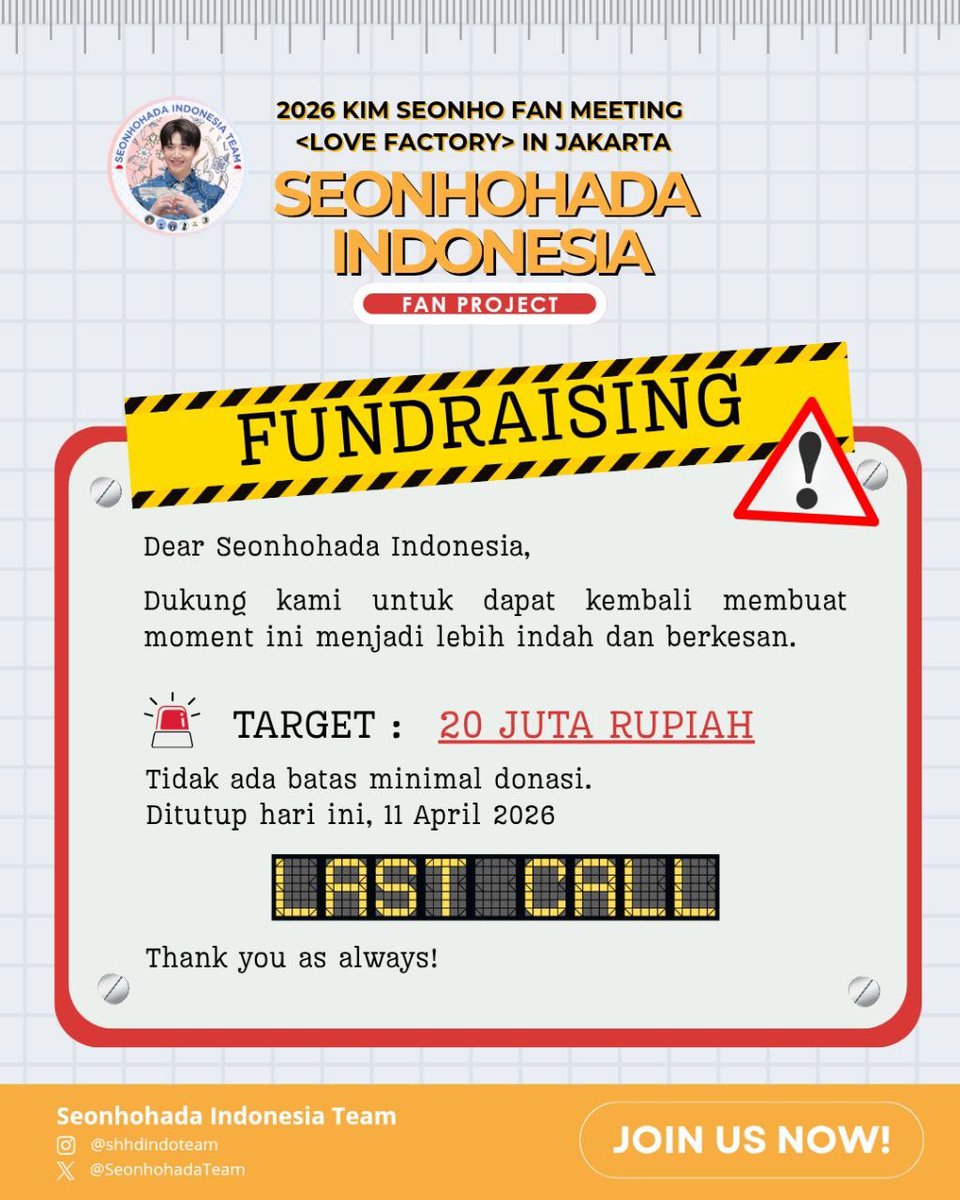 SeonhohadaTeam's tweet photo. 🚨 LAST CALL fundraising fan project KIM SEONHO FANMEETING <LOVE FACTORY> in JAKARTA
Berapapun kontribusi dari teman2 sangat berarti 🩵
🗳️ https://t.co/MrlDjE7B6c
Jangan lupa isi form setelah transfer yaa~

Thank you as always! 🥰🙏

#KimSeonho #김선호 
#KimSeonhoinJakarta https://t.co/Ckstz6OhV9