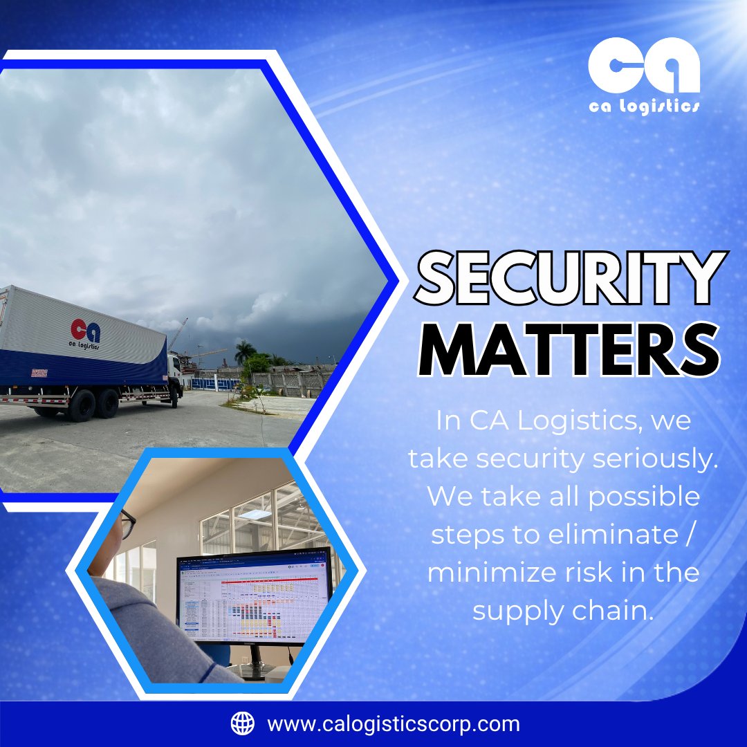 calogisticscorp's tweet image. SECURITY MATTERS
In CA Logistics, we take security seriously. We take all possible steps to eliminate / minimize risk in the supply chain.
#wedeliverthepromise
#makeiteasy
#calogistics
#logistics
