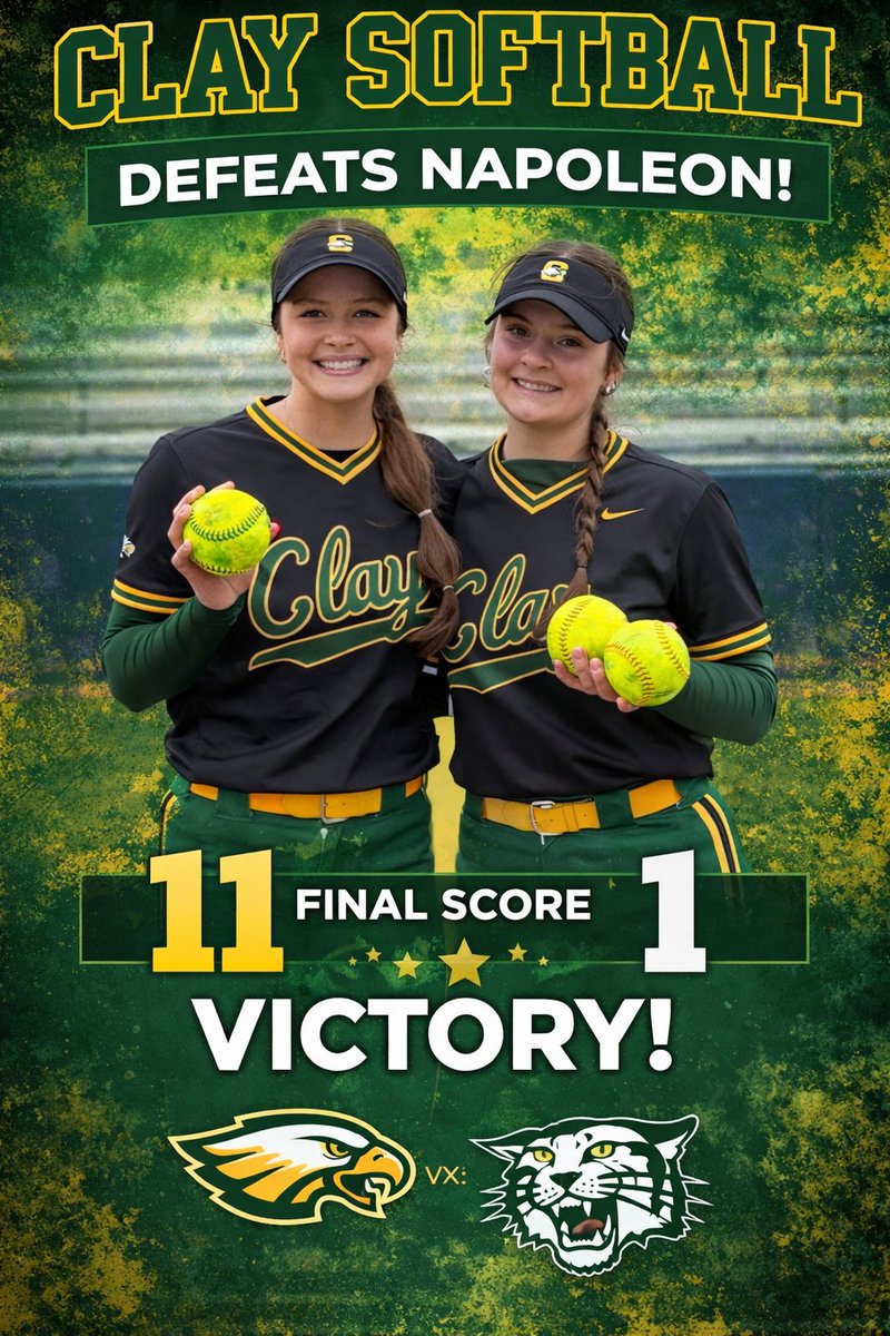 ClaySoftball's tweet photo. Ellie with 2 💣💣. Emily records the W and 1 💣. Great Day to be an Eagle! 
@clayathletics https://t.co/DPaQUr5NnP