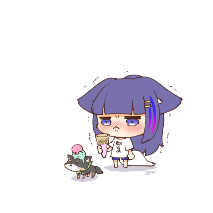 暑い日が増えてまいりました アイスをたべる師匠と、なんだか頭が冷たいなって思ってる豆さんをらくがきしました #画狼伝説