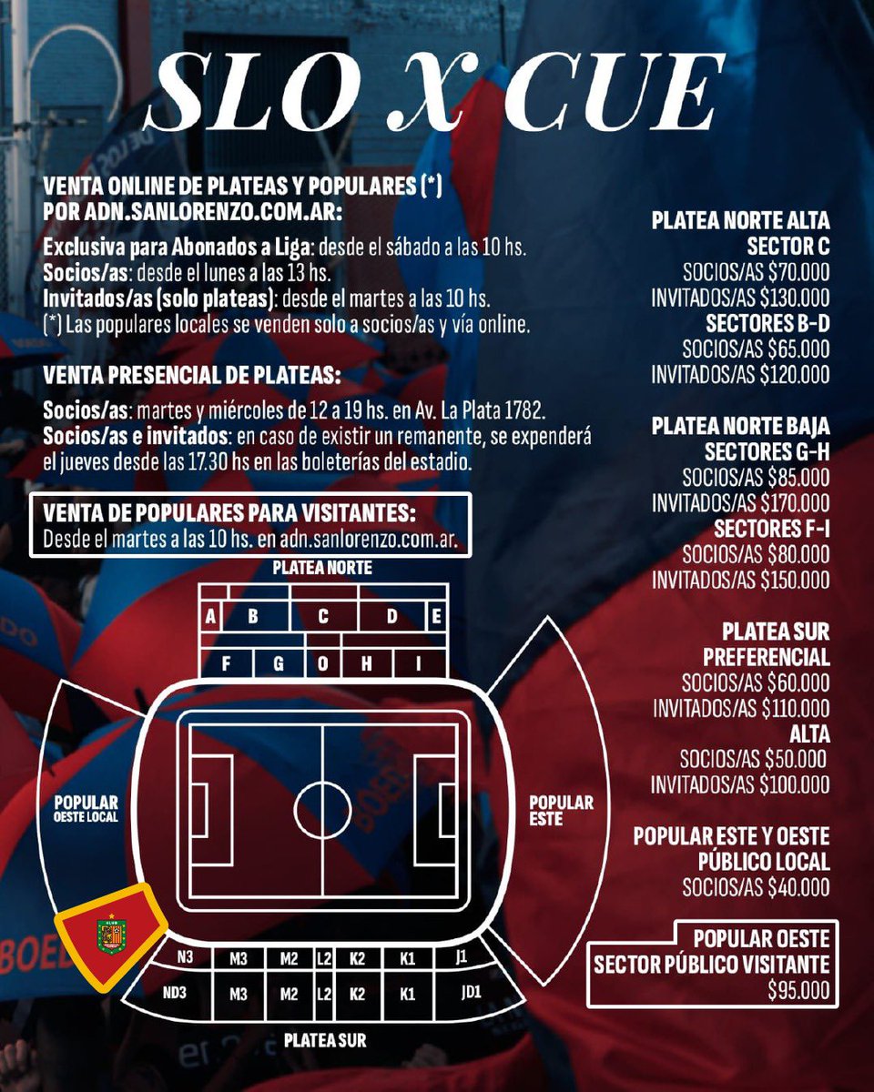 Nos vamos a la ciudad de la furia por una nueva página internacional 🦁🔴⚫

Este jueves enfrentamos a San Lorenzo en Buenos Aires 🇦🇷

🎟️ Hincha Colorado, asegura tu lugar en la popular visitante:
acortar.link/GpN54W

#VamosCUENCA🔴⚫️ #Sudamericana