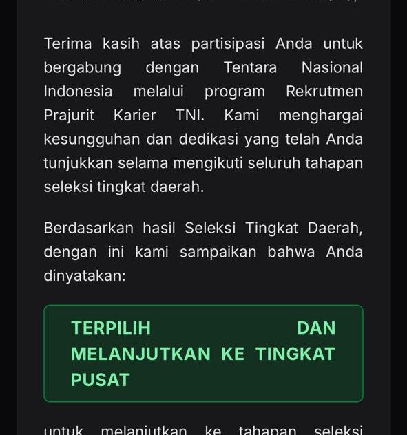 wah aku lolos tahapan perwira tni anjir😭 ini gimana ya, iseng daftar malah keterima. lanjutin apa kaga