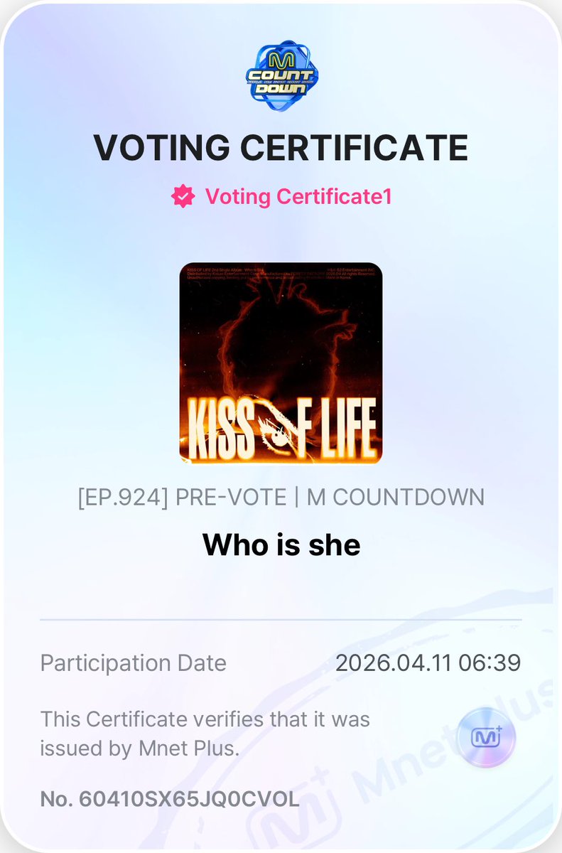 beomchichi_yg's tweet photo. Vote for #KissOfLife in MNET plus!

Let us secure that MCA win for our girls

2nd place is catching up real fast. Just log in with your gmail account then you can vote 5 times daily. 

#KIOF #WhoIsShe @KISSOFLIFE_S2 https://t.co/N2F4HmnWCz