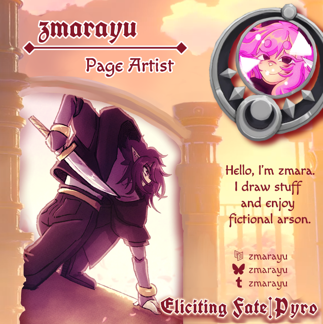 elicitingfate's tweet photo. 🔥Contributor Spotlight🔥

Page Artist, Zmarayu, dazzles the skies! ❤️‍🔥

"Hello, I'm zmara. I draw stuff and enjoy fictional arson." https://t.co/xWXMDxR7od