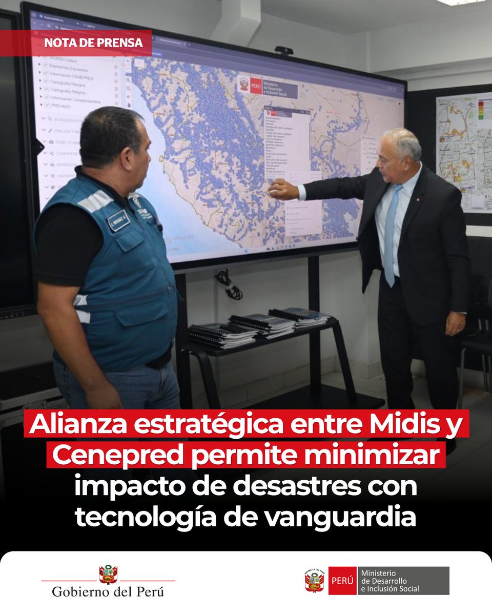 MidisPeru's tweet photo. #NotaDePrensa | 🛰️ El Midis y el Cenepred consolidan una alianza estratégica que permite mejorar la gestión del riesgo de desastres. 

Conoce cómo esta alianza mejora la protección de las poblaciones más vulnerables en la #NotaDePrensa 👉 https://t.co/gUO7ckH5it

#Midis #Cenepred https://t.co/YNTIMZ8Aes