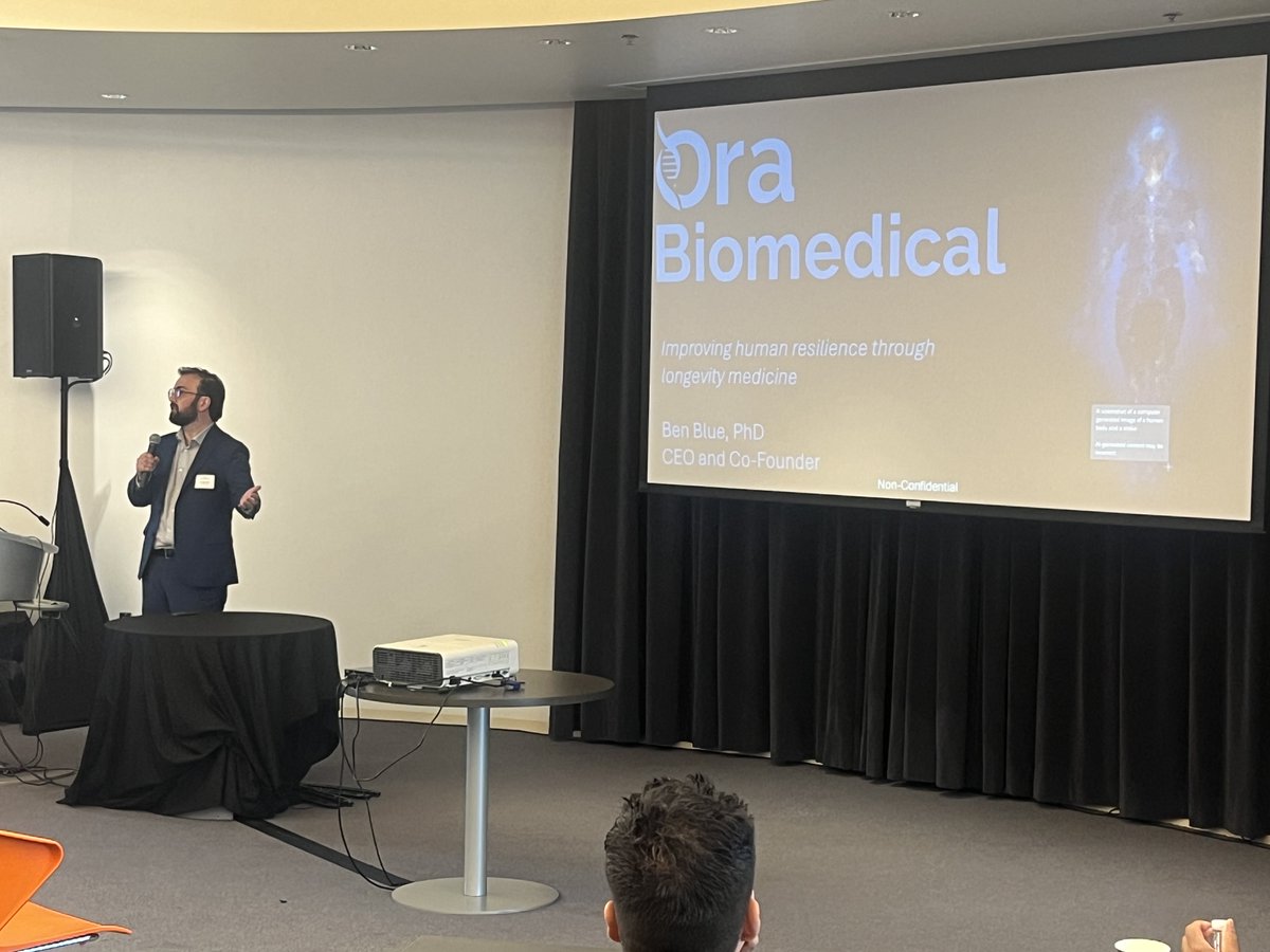 OraBiomedical's tweet photo. Our CEO Ben Blue had the privilege of speaking at H-SPAN Arizona during Arizona Tech Week — an incredible gathering of scientists, founders, investors, and innovators advancing longevity science and aging biology.

Ben joined an impressive lineup of researchers and entrepreneurs for a Quick Pitch, sharing the work we're doing at Ora Biomedical to extend healthspan and lifespan through AI-driven drug discovery.

Thank you to the The Alliance for Longevity Initiatives and H-SPAN team for putting together such a thoughtful and inspiring event, and to everyone who stopped to connect during the networking session. The energy around longevity science in Arizona is something special — we're grateful to be part of it!

https://t.co/euhGnf8QXX

#Longevity #Healthspan #AgingBiology #Geroscience #AZTechWeek