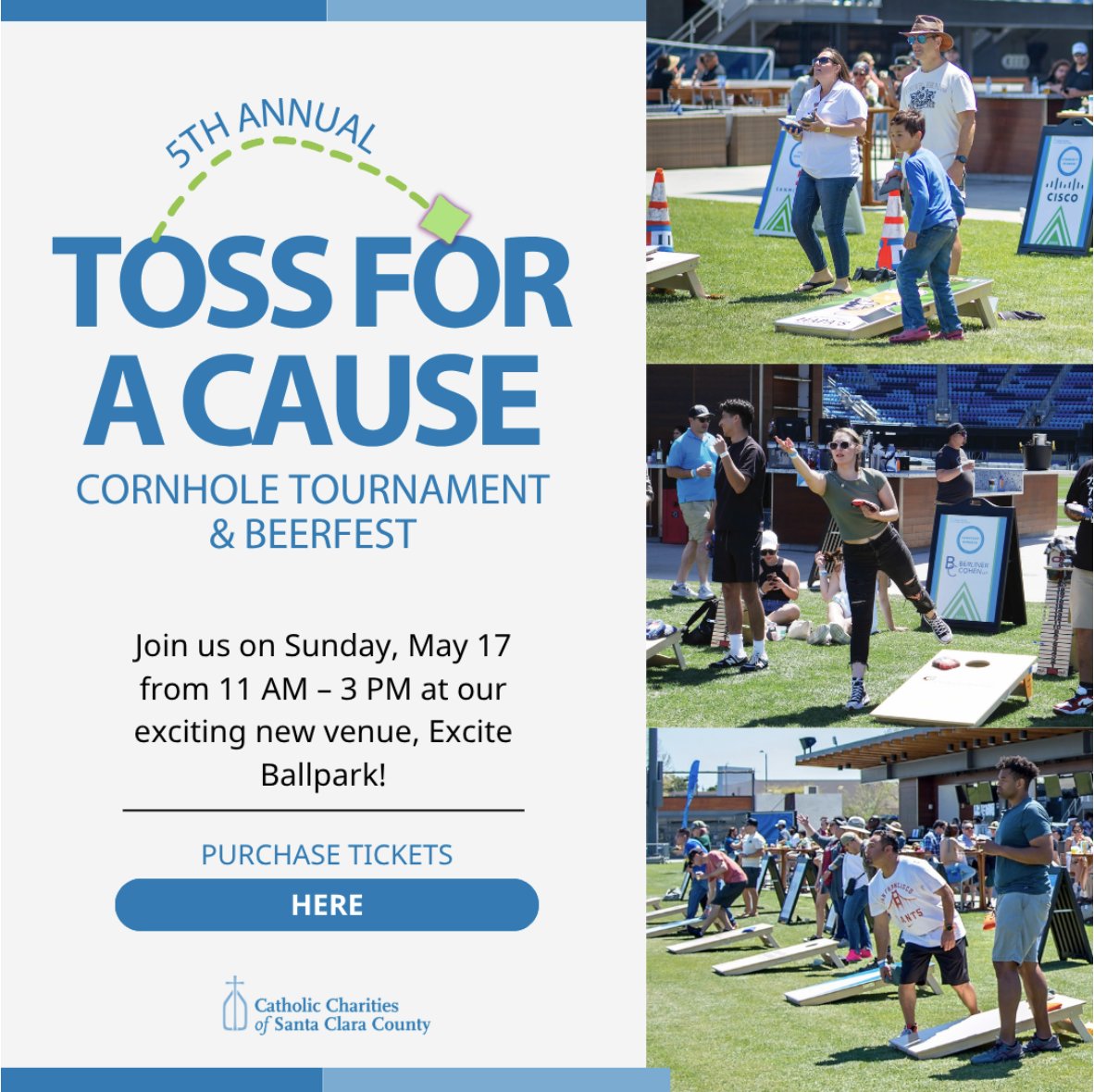 CatholicCharSCC's tweet image. Imagine spending a sunny afternoon in the outfield at Excite Ballpark, enjoying live music, great food, refreshing drinks, and exciting cornhole matchups — all while supporting the life-changing work of CCCSCC.
Get your tickets at: bit.ly/2026-cornhole
#cornhole #Cornhole