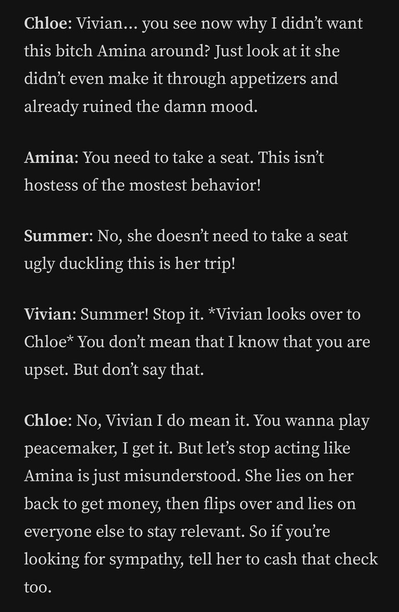 Not even through appetizers and the mood already ruined 😏 This is exactly why I didn’t want <a href="/TheAminaRhodes/">Amina Rhodes</a> here. <a href="/RealVivianC/">Vivian Chang-Lin</a> , I hear you but let’s not pretend she’s misunderstood. She came in messy and stayed messy. I said what I said. #RHOTM #SaintBarts #NoFilter