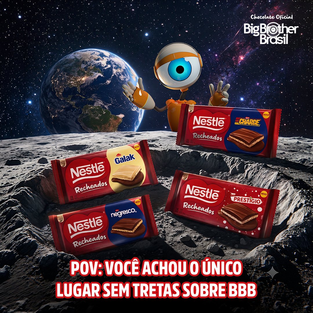 NestleChocoBR's tweet photo. RT se vocês concordam que lá na lua ninguém está tretando sobre #BBB26 hihihihi 👀

#BBB26 #NestléBBB26 https://t.co/iOKPTMGrqi