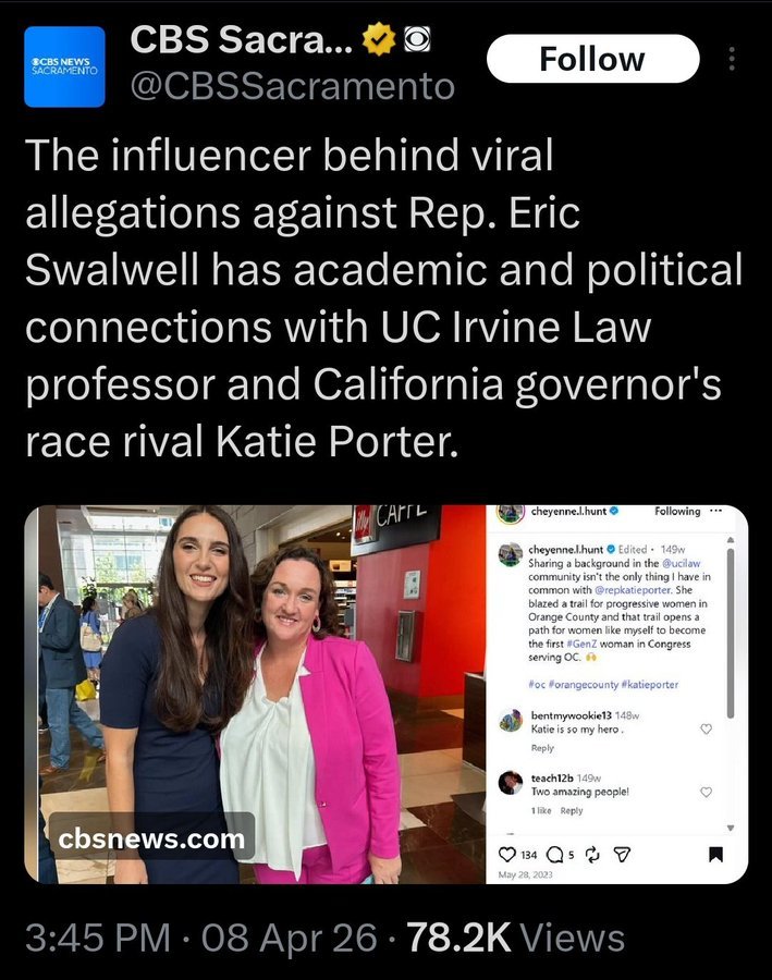 58isthenew40's tweet image. Really? Like Tara Reade was believable? Or the Roger Stone associates who went after Al Franken? Stone's involved in this one, too. Cheyenne Hunt is a close associate of Katie Porter. I'll withhold judgement until proof is offered.
