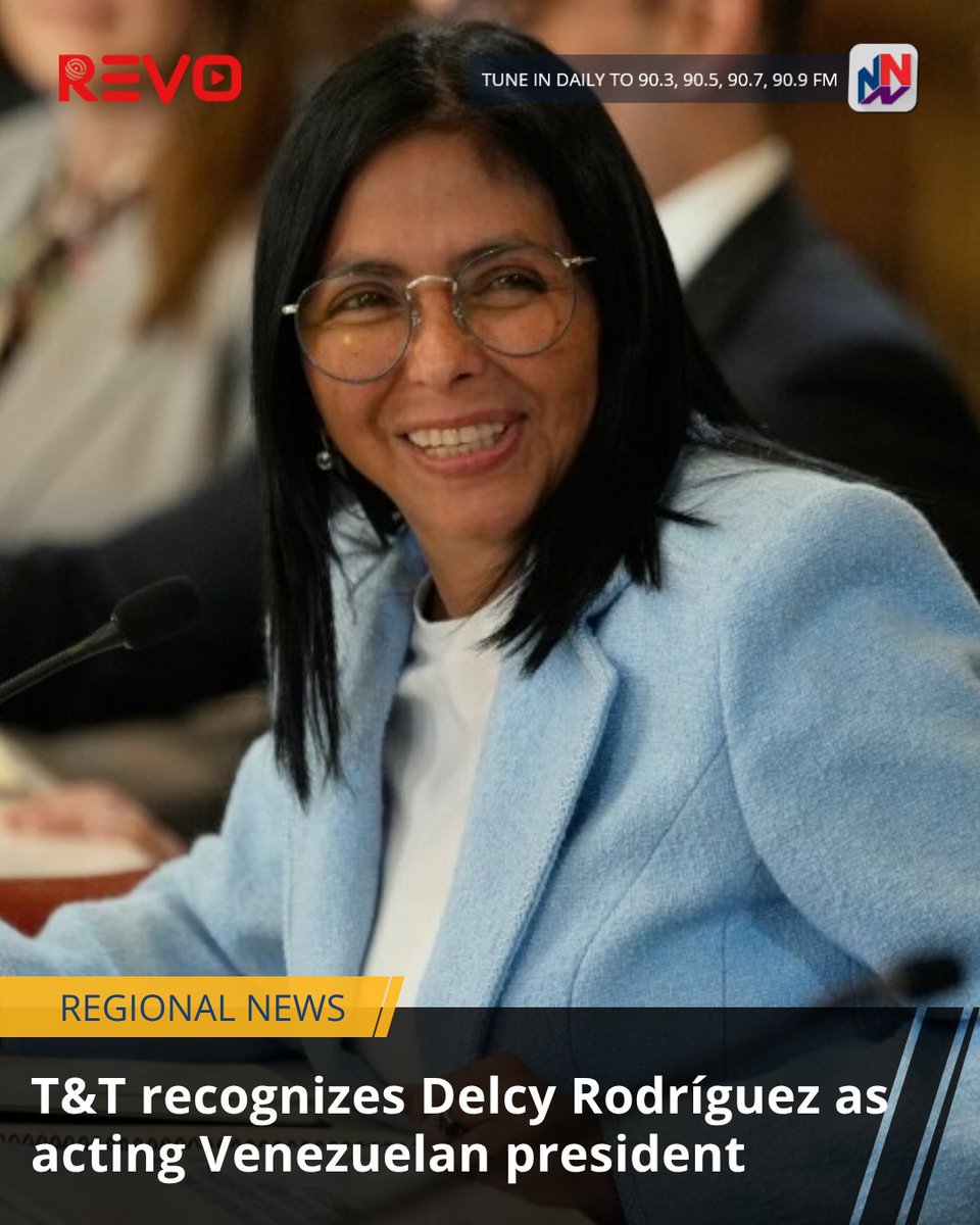 NationwideRadio's tweet image. Trinidad and Tobago has formally recognised Delcy Rodríguez as the Acting President of Venezuela.

It comes as Port-of-Spain prepares to send a delegation to Caracas for discussions on energy cooperation.

READ MORE HERE: ow.ly/UVZC50YHjPz