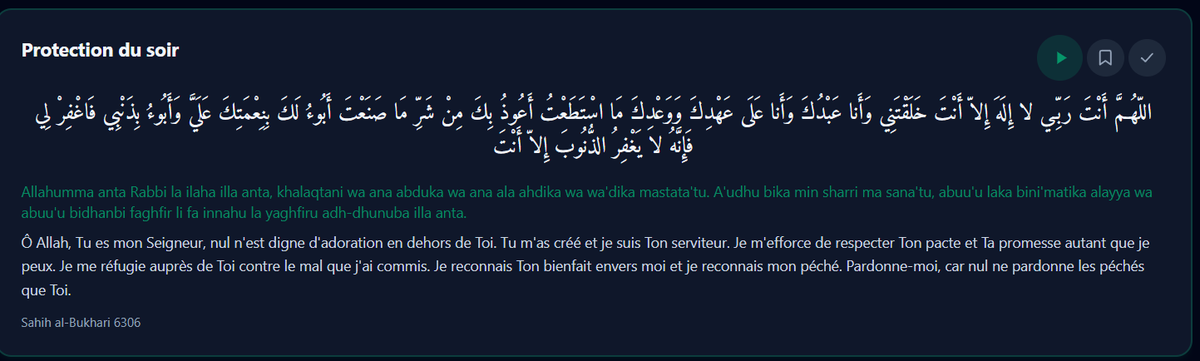 quranplay's tweet photo. Salam aleykoum wa rahmatuLalh 

N'oubliez pas vos invocations de protection du soir..
Plus d'une centaine d'invocations sont disponibles sur https://t.co/TYI1JvtsOD n'hésite pas à créer ton compte c'est complétement gratuit et sans pub ✅ https://t.co/mK5PdyK1oh