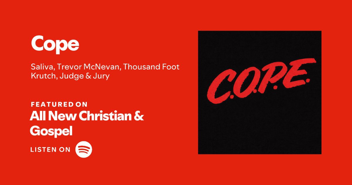 JudgeJuryMusic's tweet photo. Thank you @Spotify for adding Cope to All New Christian &amp; Gospel 🎧

Listen Here! ⬇️🙌
https://t.co/j4r41kFPWA https://t.co/tocJjIPGDT