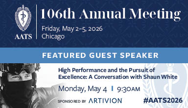 AATSHQ's tweet photo. During the #AATS2026 Presidential Plenary Session, @Emilebachamd will interview @shaunwhite to learn how he coped with ToF while training as a professional athlete. Register now to attend: https://t.co/VtrTddzBNO

Supported by @ArtivionInc https://t.co/jELTce35cm