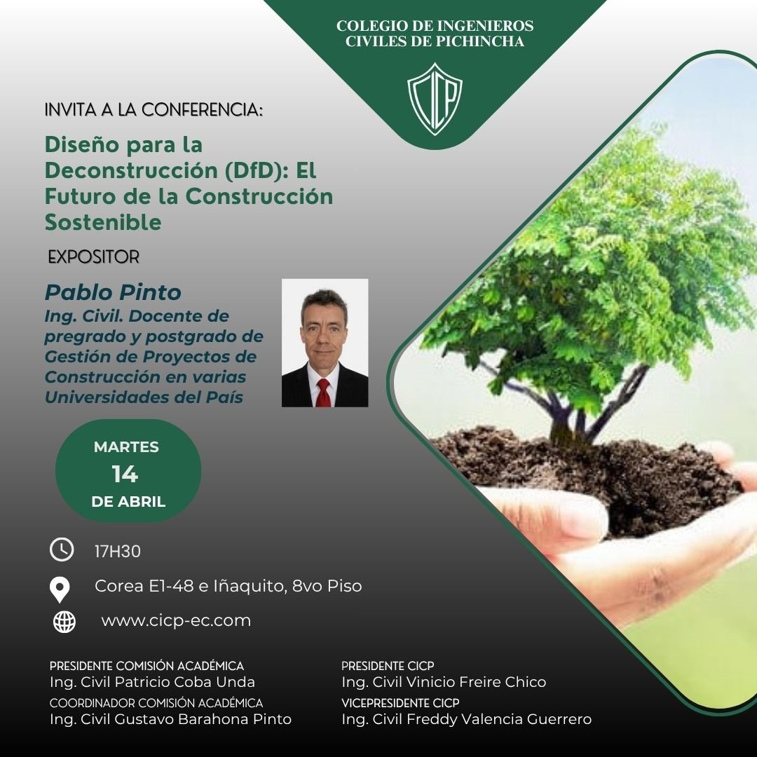 CICPichincha's tweet photo. Invitación a la Conferencia:  Diseño para la Deconstrucción (DFD) .- Martes 14-abril-2026 https://t.co/OYlv4vJ19w
