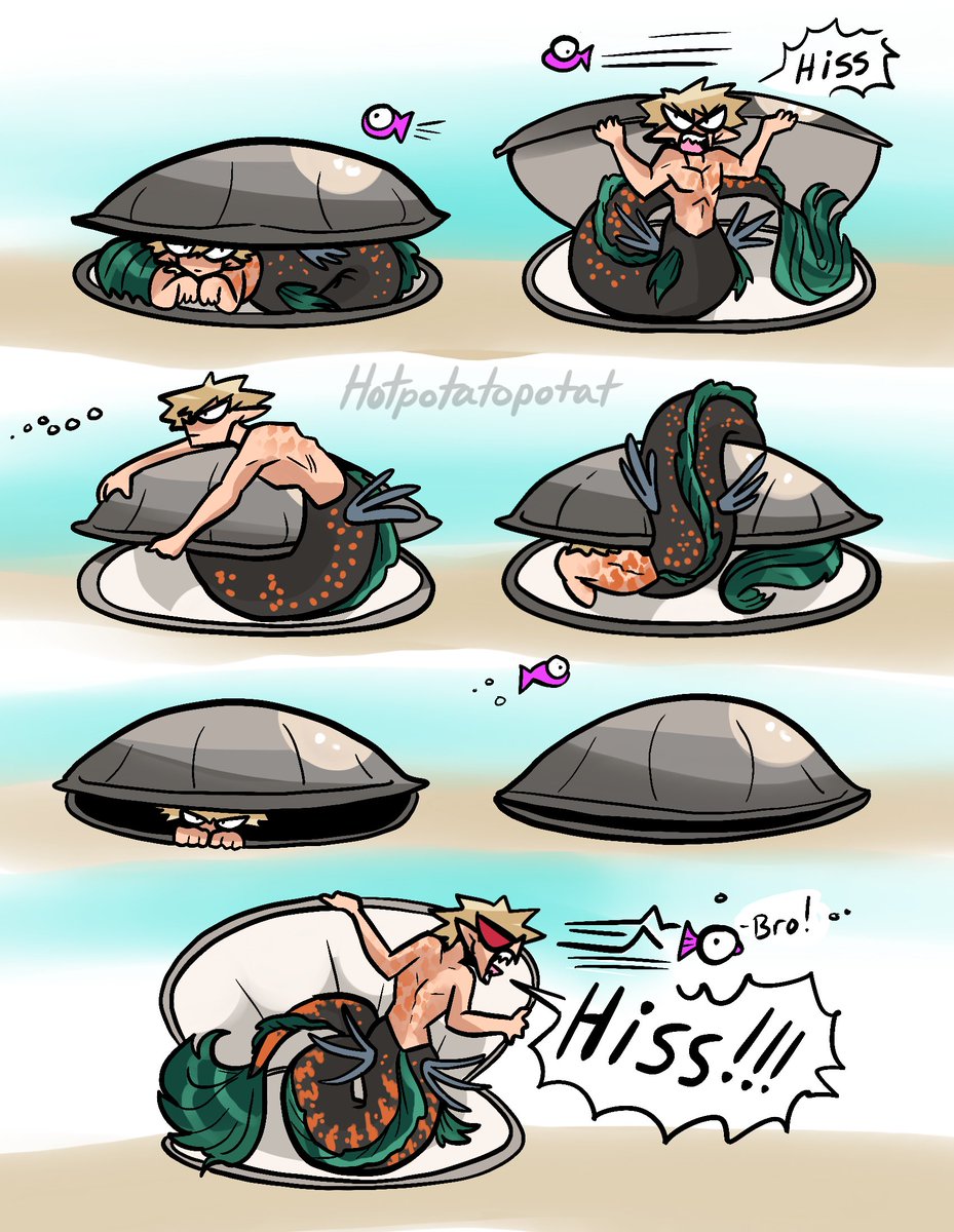 HotPotatoPotat's tweet photo. When Bakugou mer was a small fry, he protected his home from fierce enemies, such as tiny fish. https://t.co/ohpbVAv6rv