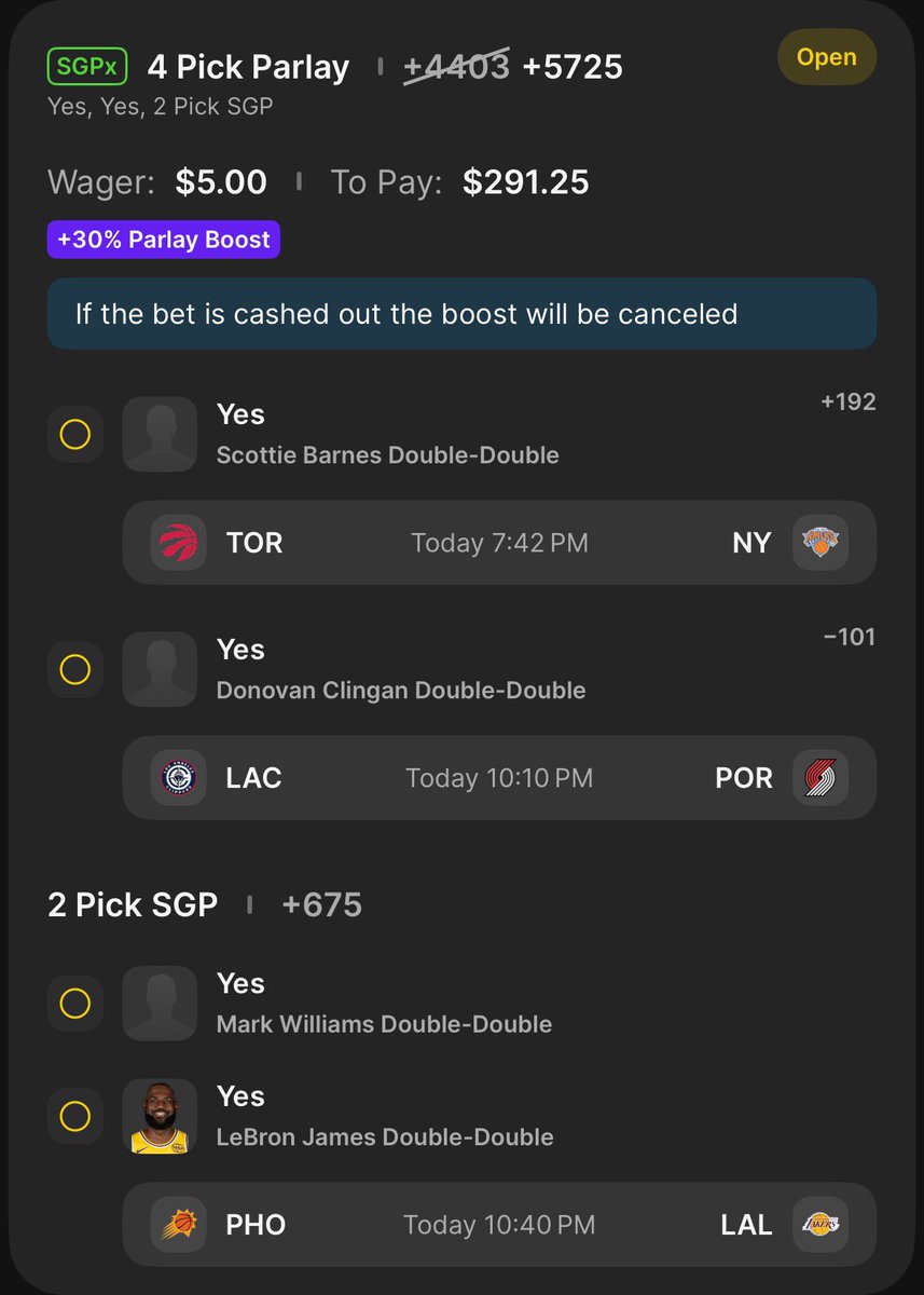 PlayItWithAce's tweet photo. Draftkings 30% DD Parlay boost‼️🏀🔥

0.5U returns 29.1U if this hits 👀 💰 

Let’s see the boys rack up some PRAs tonight and cash these double doubles 

#Gambling𝕏 #SportsBettingX #GamblingCommunity #draftkings #nbabet https://t.co/rqKluRG2Fl