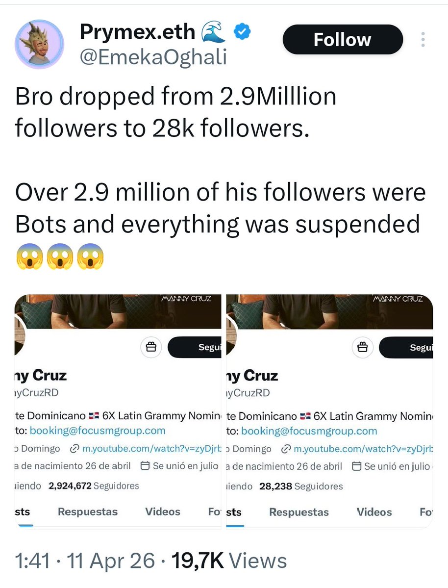 DOT_KRIP's tweet image. &amp;gt; Dari 2,9 JUTA followers turun jadi 28 RIBU!  
&amp;gt; Ternyata mayoritas akun itu BOT yang dibersihkan oleh Twitter/X.  
&amp;gt;  
&amp;gt; Ini bukti kalau angka followers bukan segalanya—yang penting adalah audiens asli dan interaksi nyata.  
&amp;gt;  
&amp;gt; #Twitter #Followers #BotCleanup