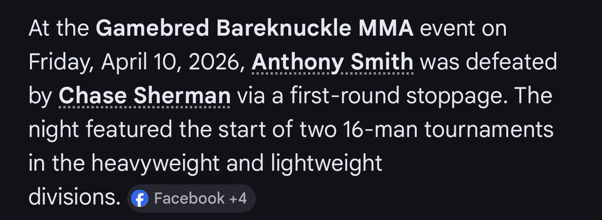 guruthemusical's tweet photo. Just asked Google ai to tell me the lineup for the gamebread card, and it’s already predicted Anthony smith got knocked out in the 1st 😂 #gamebread https://t.co/OTOEhJP919