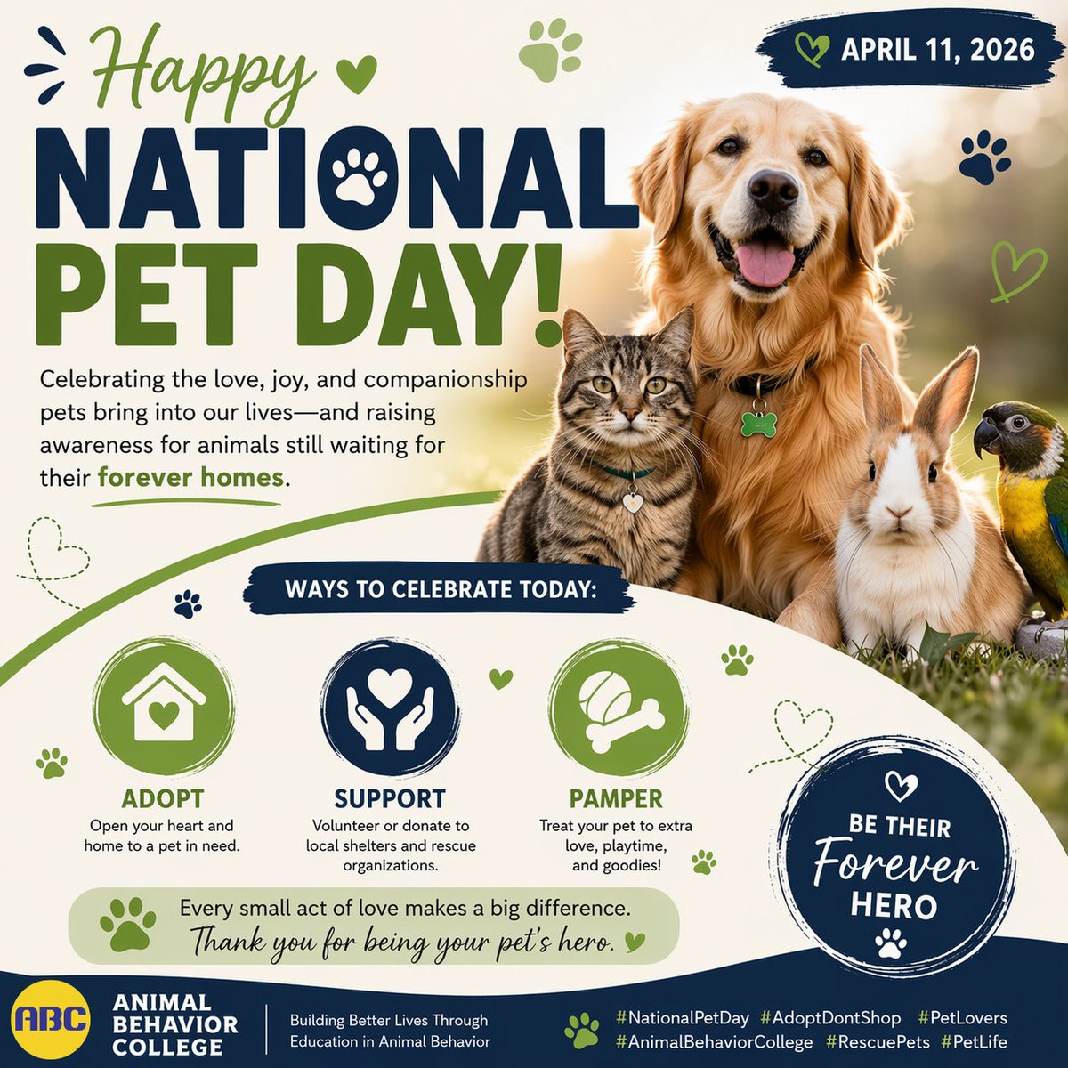 🐾 Happy National Pet Day! 🐾

Saturday, April 11, 2026 we celebrate the joy, love, and companionship our pets bring into our lives - while also raising awareness for animals still waiting for their forever homes. 💛

#NationalPetDay #AdoptDontShop #RescuePets #PetAdoption