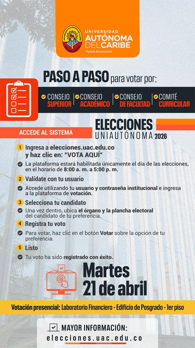 EgresadosUAC's tweet photo. 🚨 ¡Egresado UNIAUTÓNOMA; tu voz cuenta en la historia institucional!

Actualiza tus datos y ejerce tu voto en la jornada de elección del representante de egresados ante el consejo superior este 21 de abril. 

Link: https://t.co/DfHtcVdyaK https://t.co/O4HVRY5xQ8