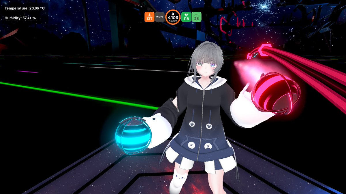 blaze_5161's tweet image. Good morning/Good night! ✨

I've finished a 6.5-hour VR session, burning 4106 kcal in #YUR 🔥
HR mean/p25/p50/p75: 126/120/126/132 bpm
12% of local Beat Saber maps are 200-250 bpm

Thank you for all the ❤️ &amp;amp; support!🤗
Avatar: Moe | Outfit: Poppin'Cat

#VR #VRFitness #LIV #Moe3D