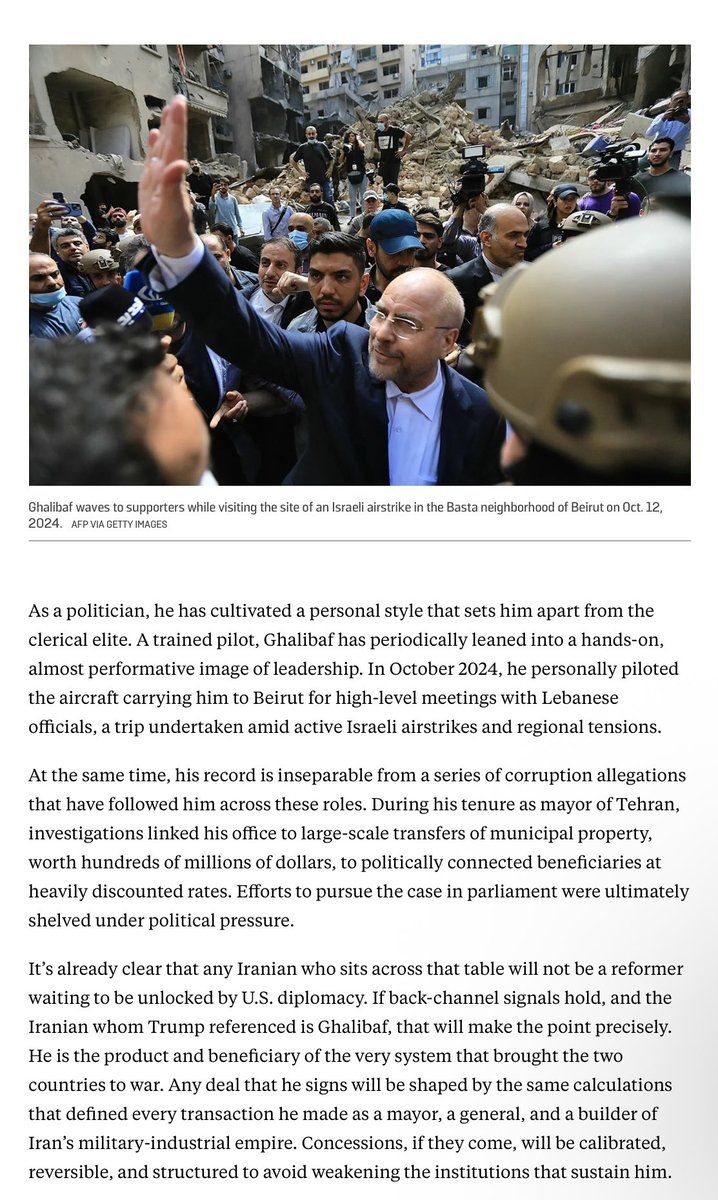 NicoleGrajewski's tweet photo. Resharing my piece in @ForeignPolicy on Ghalibaf— the man who appears to be leading the talks for the Iranians and who multiple officials have lent their support to tonight https://t.co/uyKWtcgJpb