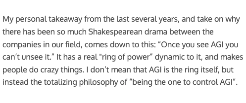 Sam Altman blog excerpt on AGI as ring of power