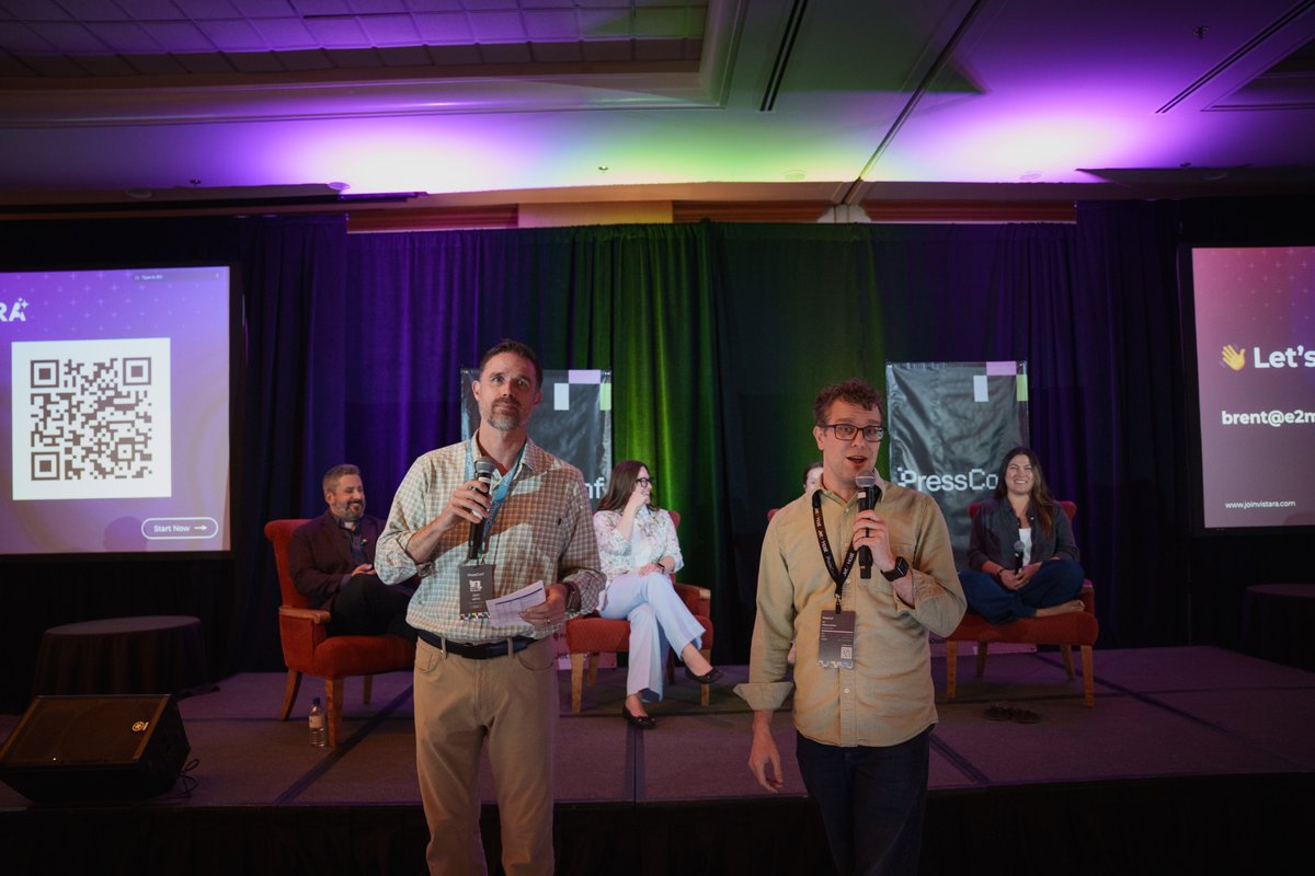 Press__Conf's tweet photo. The perfect way to close out #PressConf2026 — @KatieKeithBarn2, @LindseyMillerWP, and Emma Young sitting down with @mattmedeiros  for an unfiltered wrap-up of the week.

Real talk, great energy, and just enough left to say before the afterparty. 🎙️🌵 

#PressConf #WordPress #WPcommunity