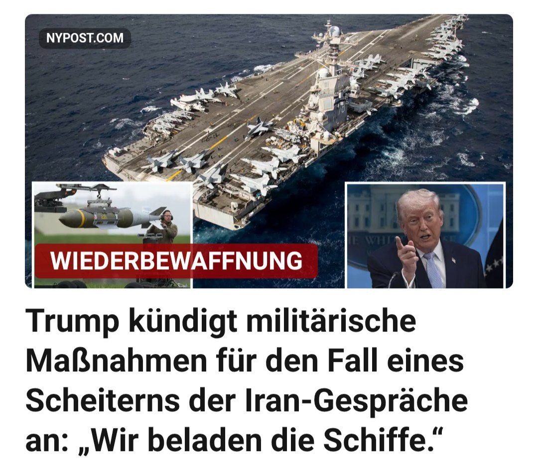 spy_the_fly's tweet photo. Trump sagt, die Ergebnisse der Gespräche mit dem Iran werden "in etwa 24 Stunden klar sein. Wir werden es bald wissen." 

Trump fügte hinzu: "Wir haben einen Neustart in Gang. Wir beladen die Schiffe mit der besten Munition... sogar auf einem höheren Niveau, als wir es für eine vollständige Dezimierung tun." 

Trump erklärte, das Ergebnis der Iran-Gespräche werde in etwa 24 Stunden feststehen.

„Wir werden es in etwa 24 Stunden erfahren. Wir werden es bald wissen“, sagte er am Freitag gegenüber der „Washington Post“.

Trump bestätigte, dass ein aktiver Neustart der Beziehungen zu Teheran im Gange sei, während Vizepräsident Vance zusammen mit Sondergesandtem Steve Witkoff und Jared Kushner zu abschließenden Verhandlungen nach Islamabad flog.

https://t.co/6Z9hqyXxA3