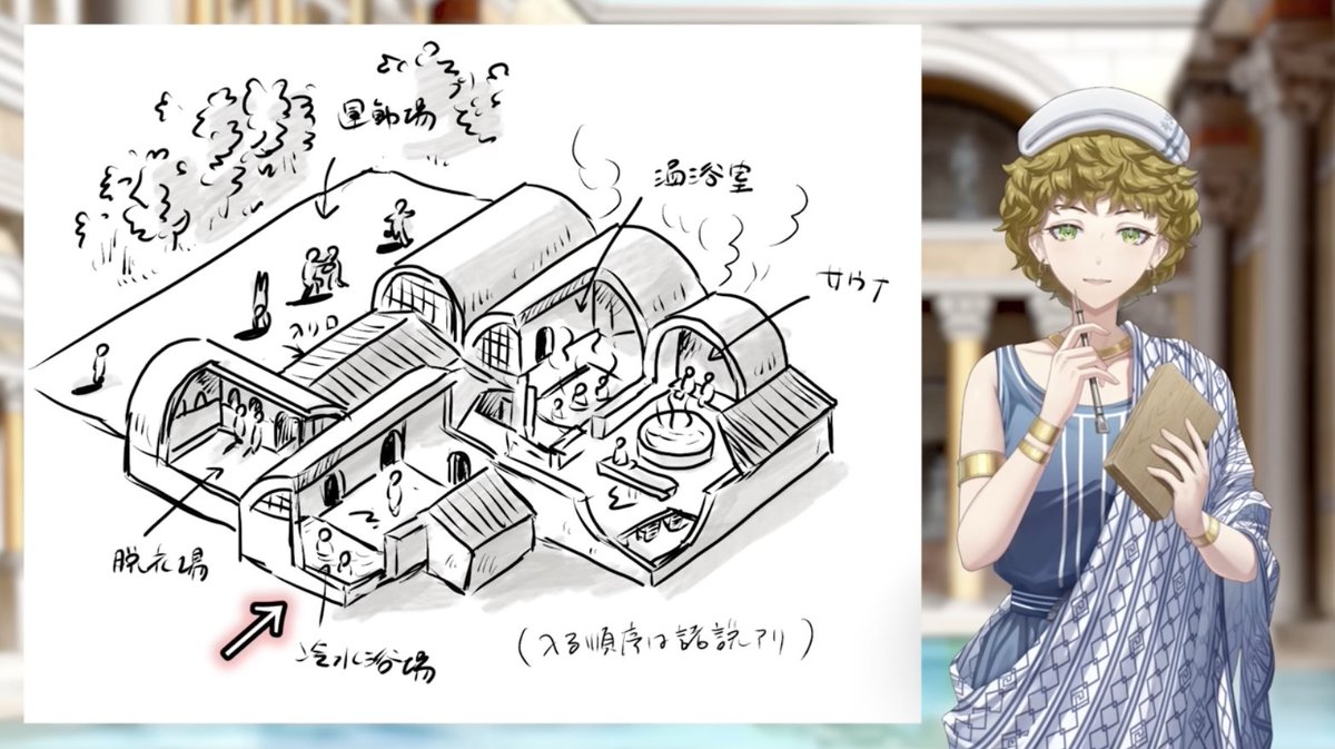 THERMARI1's tweet image. 帝国ローマ在住Vtuberミネルヴァです。
今回の動画のテーマは「もし古代ローマへタイムスリップしてもテルマエ通になれる入浴法」
うっかりこちらへ来てしまった場合は、ぜひお役立てください。SPERO TE FRUI HOC！
youtu.be/oihfiRIBzII?si… @YouTube 

#VTuber #古代ローマ #ヤマザキマリ #テルマエ