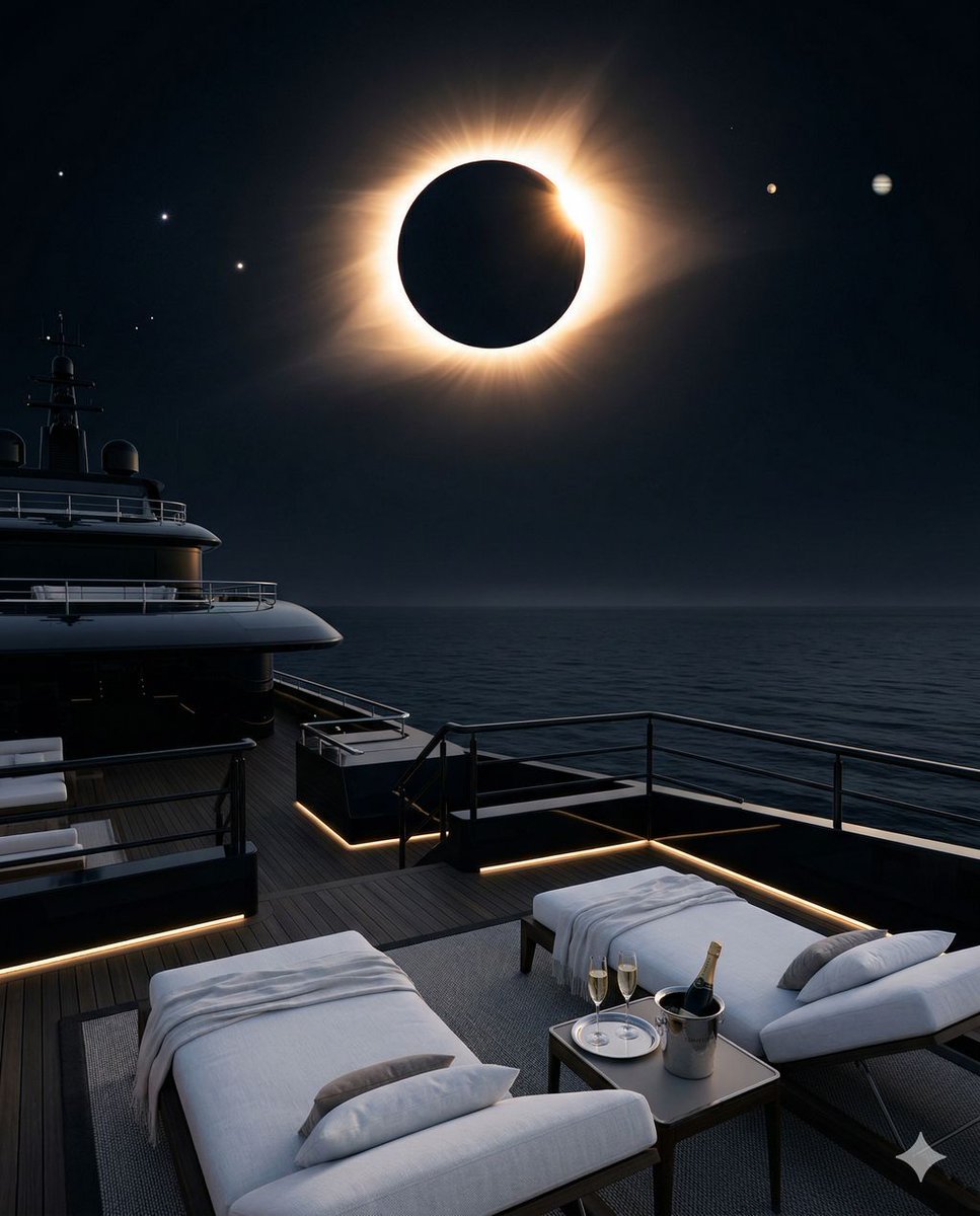 Wilton_Vida's tweet image. Solar eclipse. Private superyacht terrace. Path of totality. August 12, 2026. The Ritz-Carlton Yacht Collection's Ilma. 🌑✨ This is the one. #SolarEclipse #RitzCarltonYacht #WiltonVida