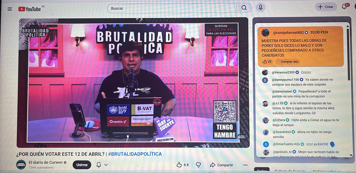 Curwen en su programa hablando sobre la presunta denuncia por “vixlxcixn” que tiene Porky y nada sobre la prueba respecto a que lo denunciaron por ser dueño del local comercial donde ocurrió. Bajo! Ni hace caso a los comentarios de los superchats, solo a los que le conviene.