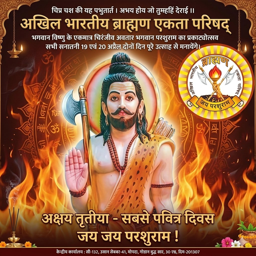 भगवान विष्णु के एकमात्र चिरंजीव अवतार भगवान परशुराम का प्रकाट्योत्सव सभी सनातनी 19 एवं 20 अप्रैल दोनों दिन पूरे उत्साह से मनायेंगे। 
- <a href="/ipsjkishore08/">जुगुल किशोर बुन्देला IPS (Rtd)- जन सामान्य मंच</a>
जय जय परशुराम

<a href="/ABBEPCHITRAK00T/">ABBEP Chitrakoot</a> <a href="/Adv_Anil_Mishra/">Adv. Anil Mishra</a> <a href="/AbhinayWithYou/">Abhinay Pandey</a> <a href="/anuj_hanumat/">Anuj Hanumat । अनुज हनुमत</a> <a href="/do_smita30785/">डॉ स्मिता त्रिपाठी</a> <a href="/JANSAMANYMANCH/">जन सामान्य मंच</a> <a href="/jyotirmathah/">1008.Guru</a>