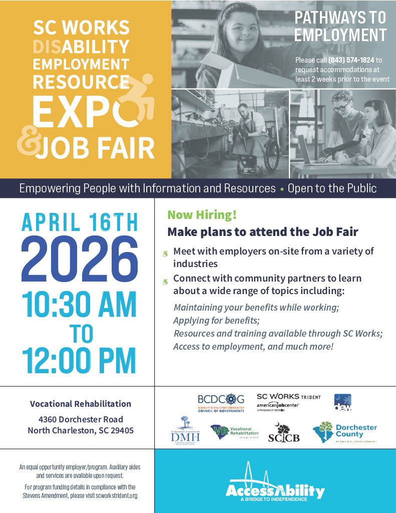 SCWorksTrident's tweet photo. All are welcome at next Thursday's Disability Employment Resource Expo &amp; Job Fair. Meet inclusive employers, explore resources and expand your support network!

The DSS 'Blue Hustle' bus will be there, offering on-site resume assistance, and an ASL interpreter will be available. https://t.co/wY6wSCxqGo
