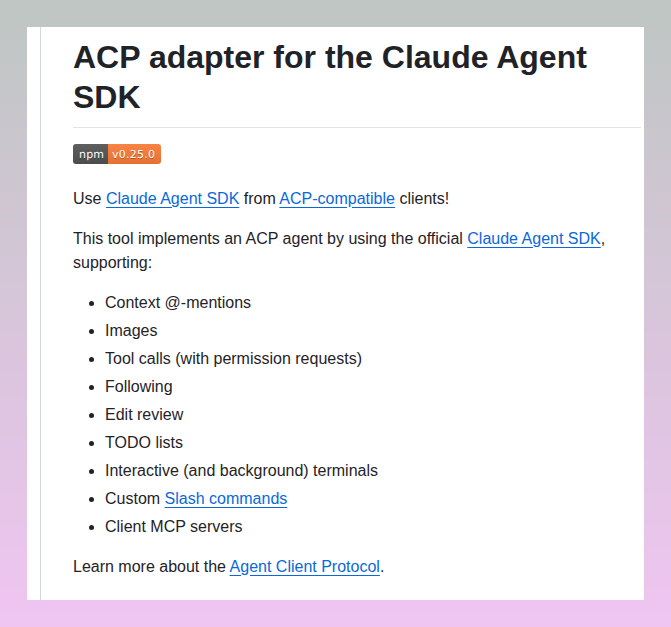 tom_doerr's tweet image. ACP adapter for Claude Agent SDK

github.com/agentclientpro…