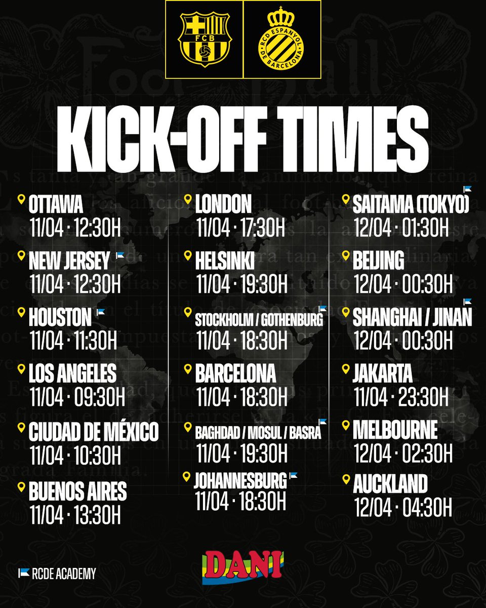 RCDEspanyol's tweet image. 🕡 18:30h en Barcelona.
Consulta la hora en tu ciudad 🌍 
#RCDE