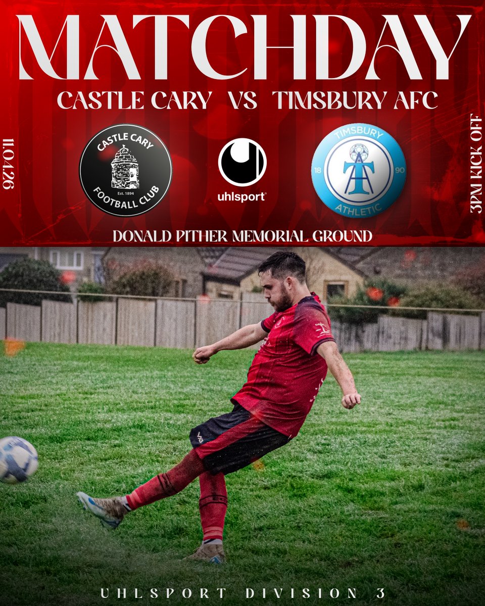 castlecaryafc's tweet photo. MATCHDAY
For the final time this season we’re at the Donald Pither and we’ll be facing Timsbury Athletic👊. Come and support the Cary!🔴⚫️

🆚Timsbury Athletic First
📍Donald Pither Memorial Ground
🕒3pm Kick Off
🏆Uhlsport Division 3

#CastleCaryFC #CCFC🔴⚫️ #UpTheCamels🐪 https://t.co/RBZvPHC7pS