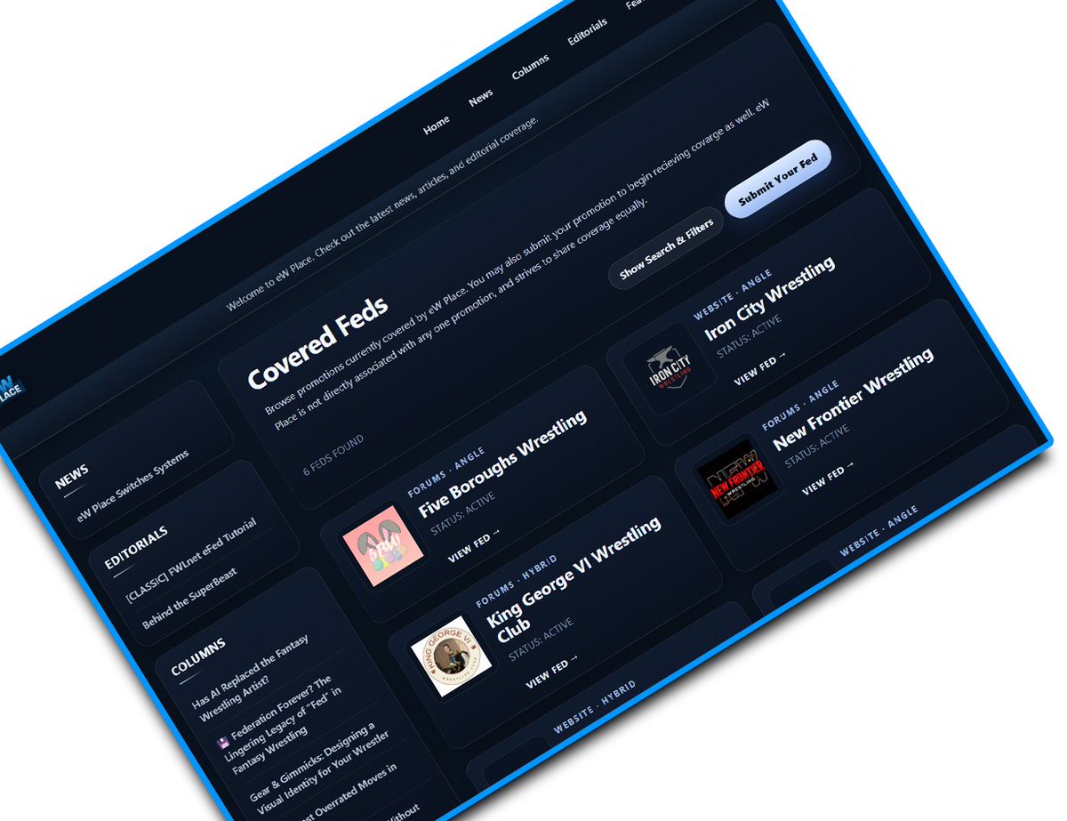 Fed Coverage Directory Now Available
ewplace.com/news/fed-cover…

Browse current promotions, or add your own.

#fantasywrestling #ewrestling #connectingall #ewcms