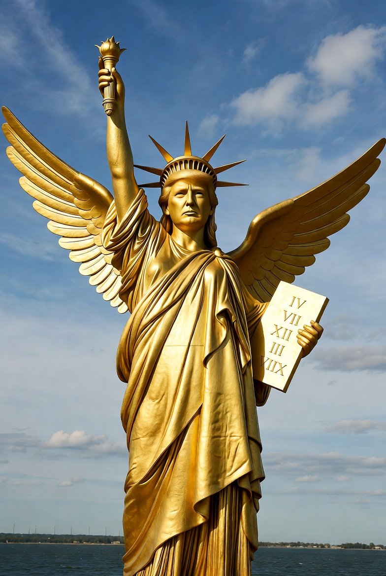 LauraDmitrievna's tweet photo. @WhiteHouse It would be perfect if the torch were turned into a little girl and the book version into the Epstein Archives. https://t.co/h35VkxVRpU