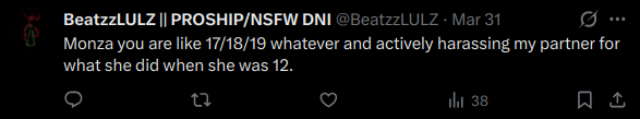 ShitheadBlues's tweet photo. ". . .  and actively harassing my partner for what she did when she was 12".

> 2-3yrs younger than i am

> actually harassed people mentioned in the doc

> proceeded to post pibby (who is canonically 11) in my dms with a hooters fit &amp; exaggerated proportions 

-🧵 (1/?) https://t.co/IrYX5GGMuA